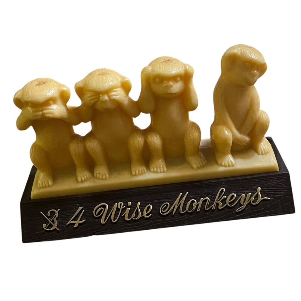 4 Wise Monkey 5" Speak Hear See DO No Evil Figurine VTG Hong Kong Plastic Kitsch